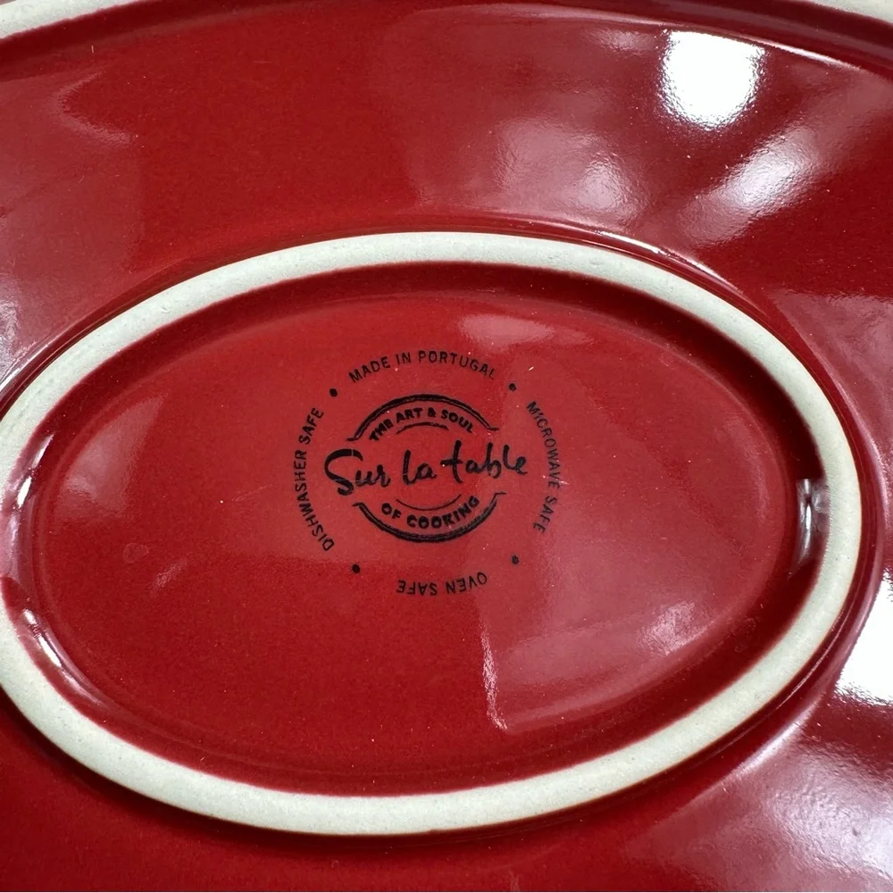 Sur La Table Oval Serving platter 12.5”x9.5” Burgundy Rustic Autumn Oven Safe